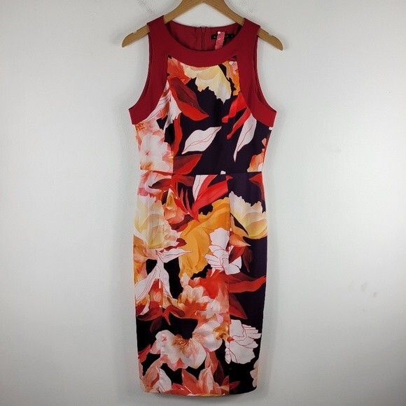 Black Halo Rohan Watercolor Floral Sleeveless Pencil Midi Sheath Dress 8 - Picture 3 of 13